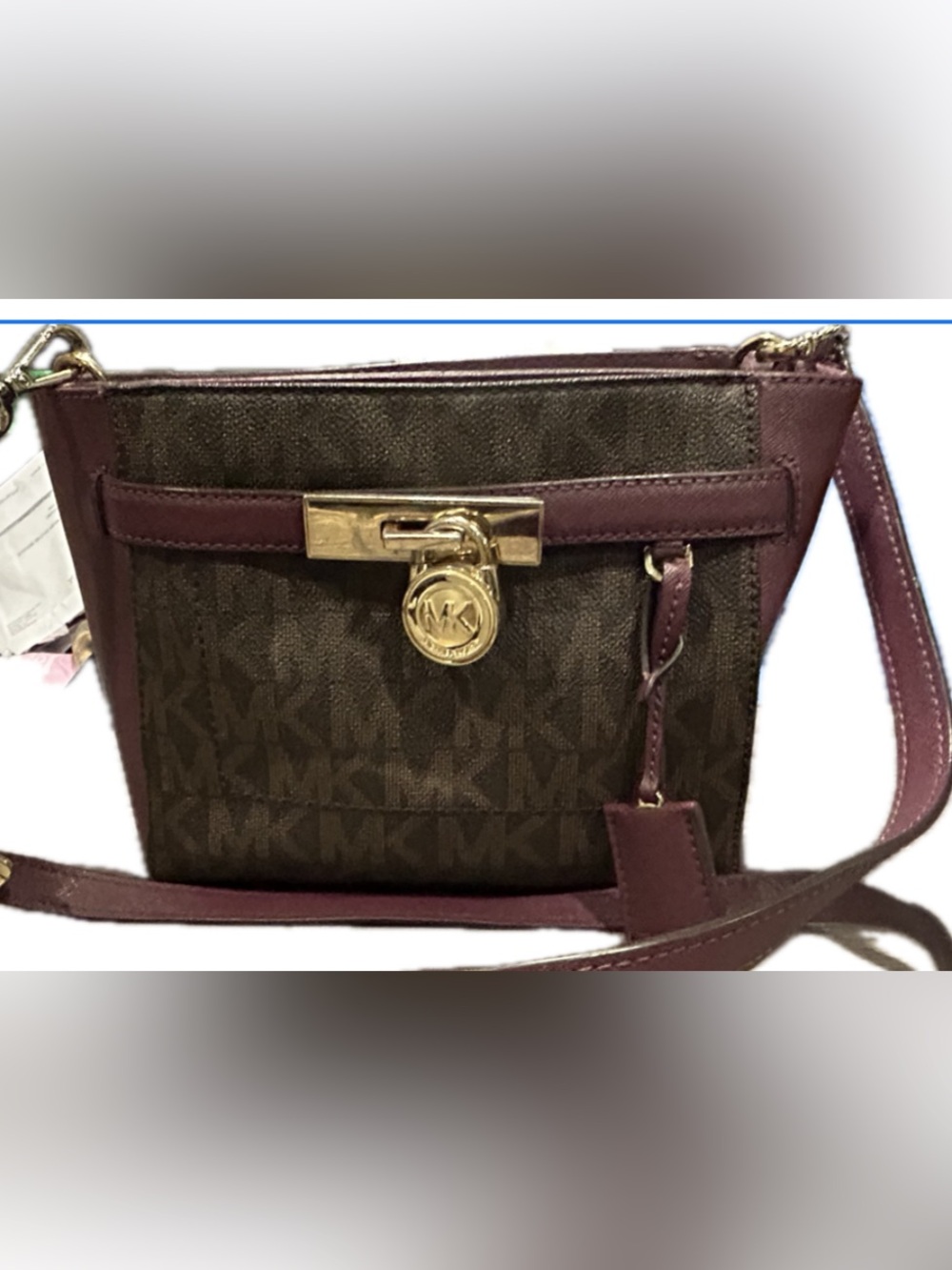 Michael Kors Brown Monogram & Plum Leather Crossbody